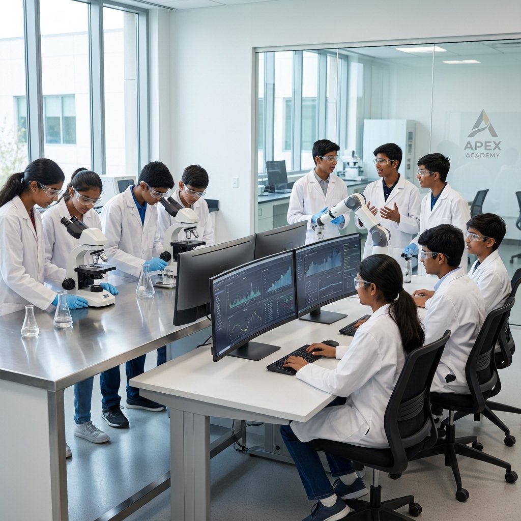 Secondary students in advanced science and computer lab