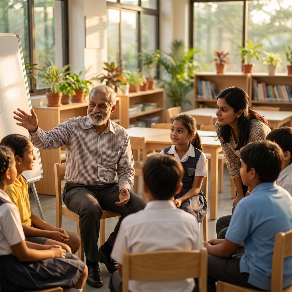 Teachers mentoring students in collaborative classroom